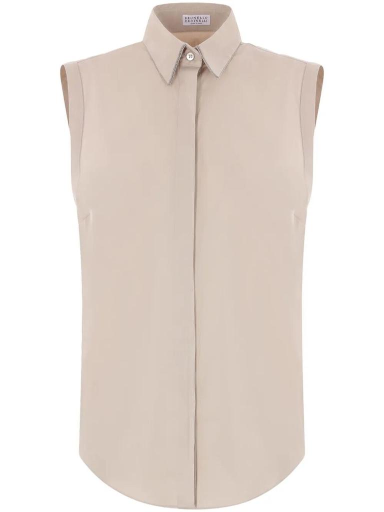Brunello Cucinelli Brunello Cucinelli Stretch Cotton Poplin Sleeveless Shirt With `Shiny`