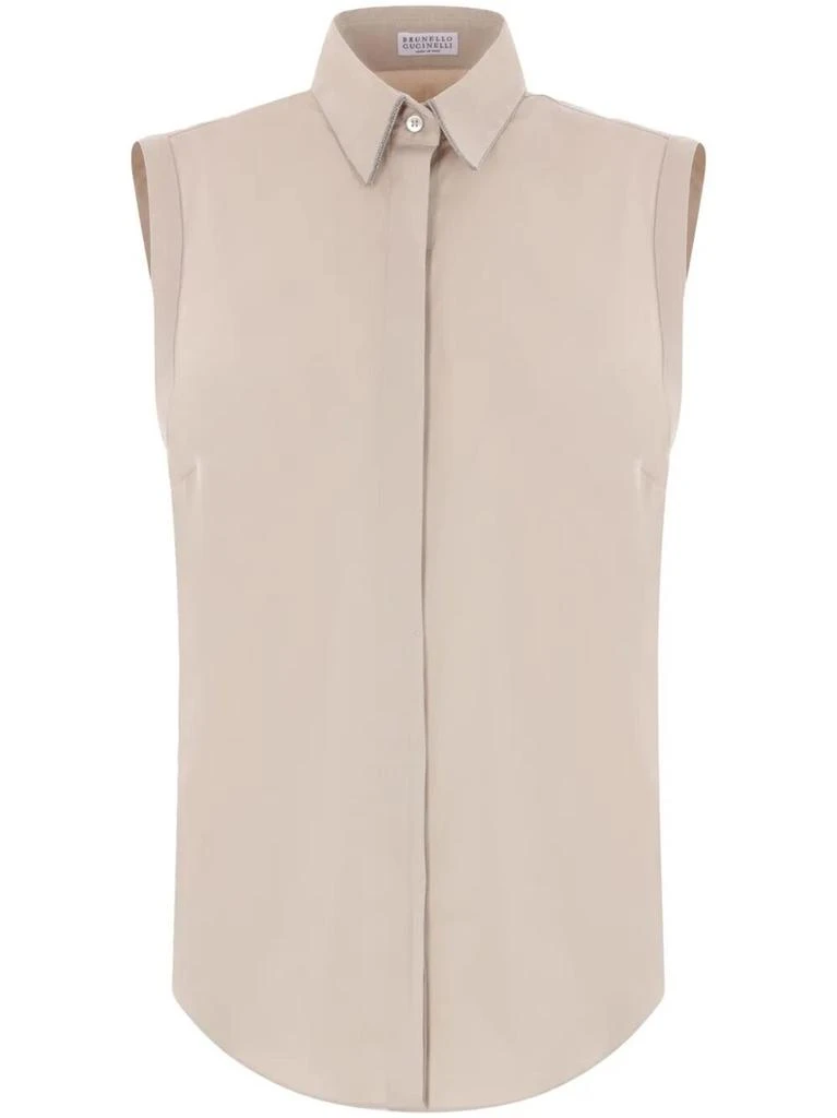 Brunello Cucinelli Brunello Cucinelli Stretch Cotton Poplin Sleeveless Shirt With `Shiny` 1