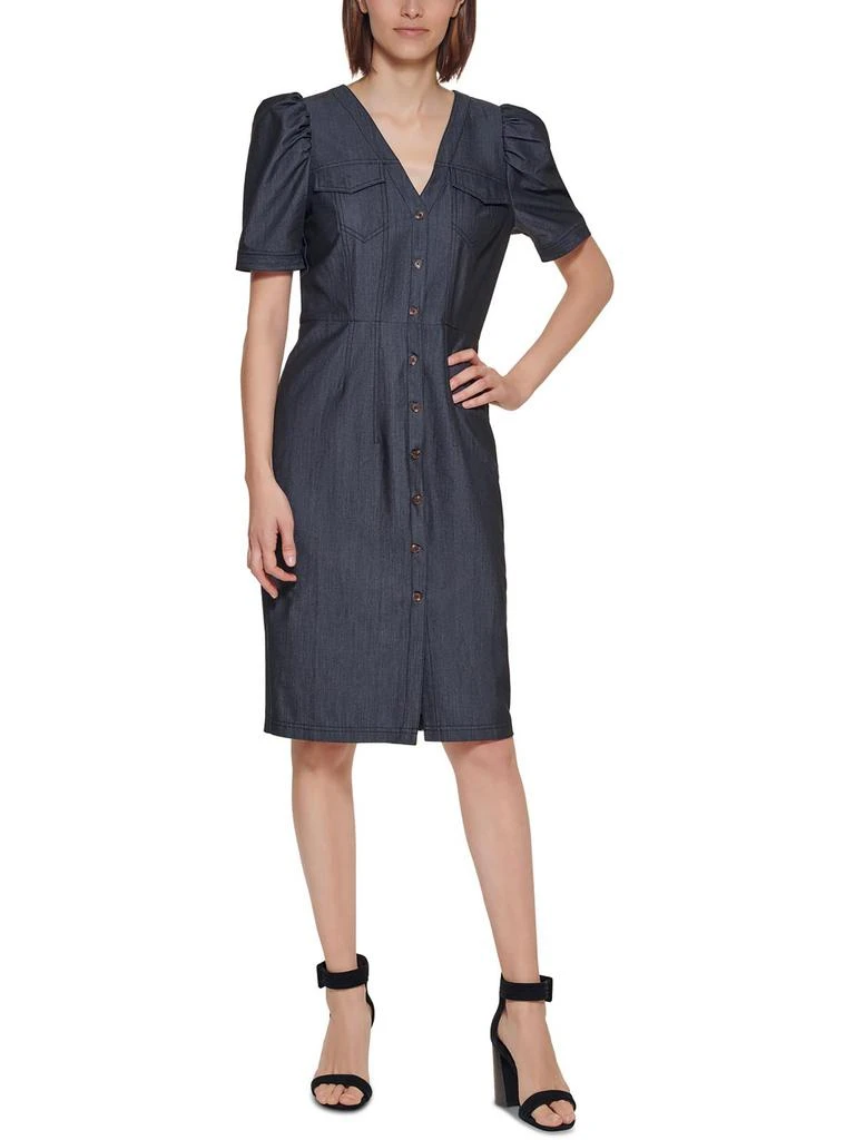 Calvin Klein Petites Womens Woven Puff Sleeves Shirtdress 1