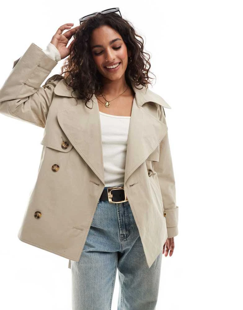 ASOS ASOS DESIGN Petite oversized short trench coat with belt in stone 4