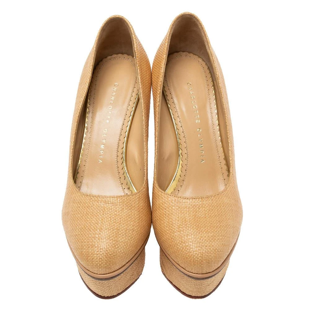 Charlotte Olympia Charlotte Olympia Cream Yellow Raffia Carmen Wedge Platform Pumps Size 37 3