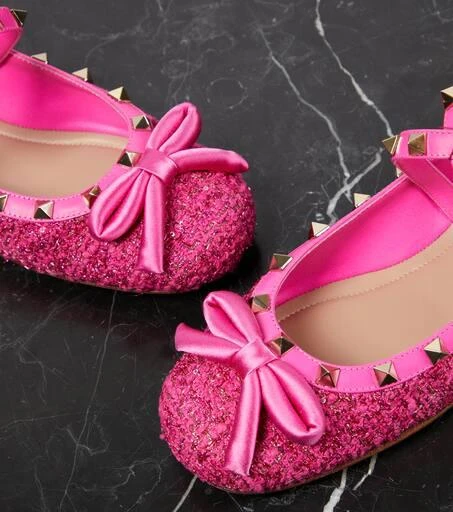 Valentino Rockstud leather-trimmed bouclé ballet flats 6