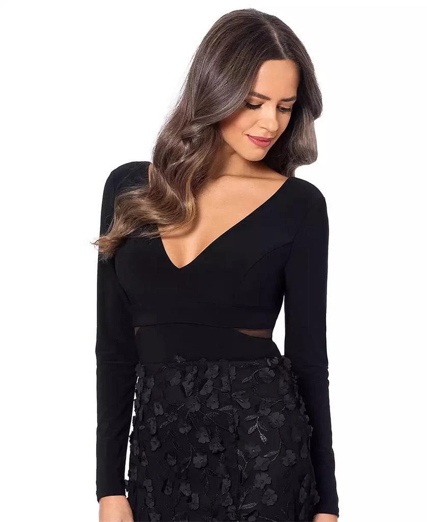 XSCAPE Mesh-Cutout Flower Gown 4