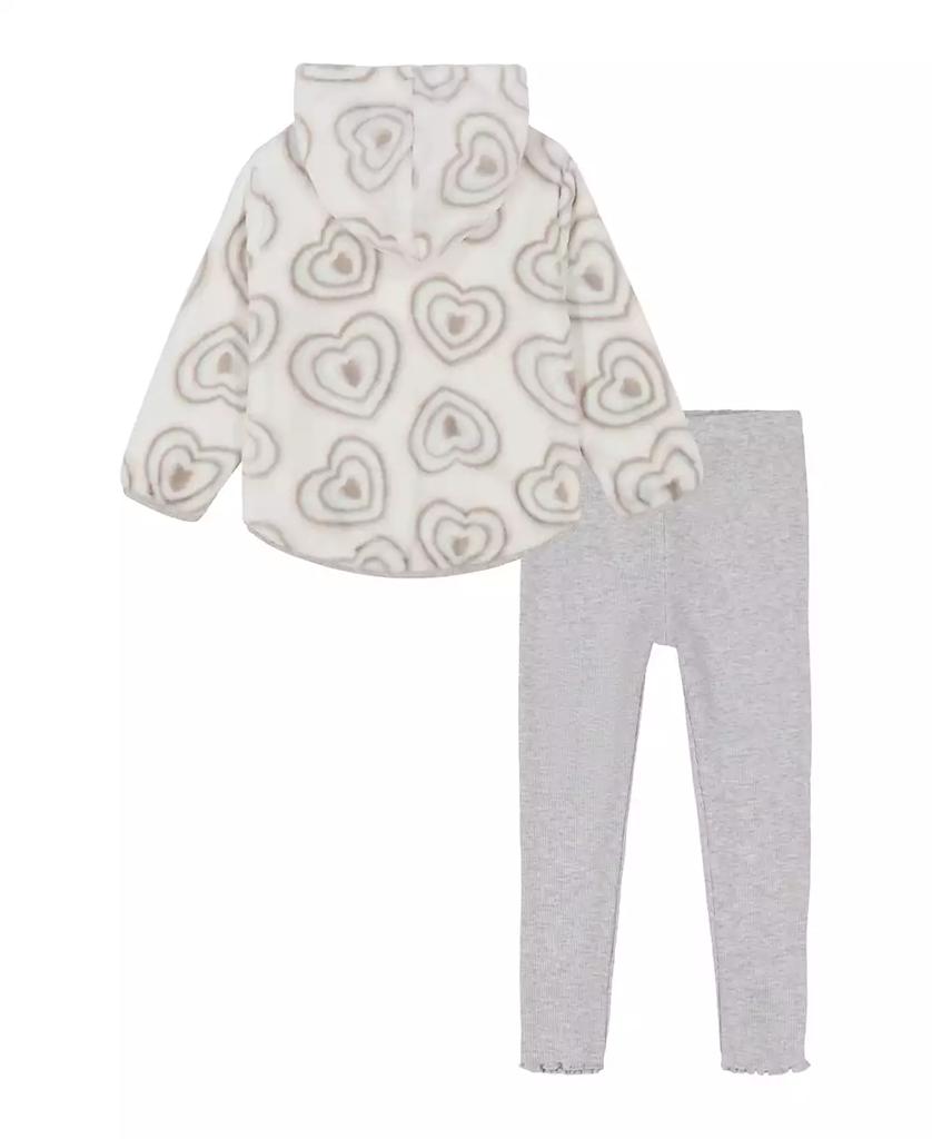 KIDS HEADQUARTERS Baby Girl Heart-Print Oversized Sherpa Hoodie Ribbed Leggings, 2-Piece set