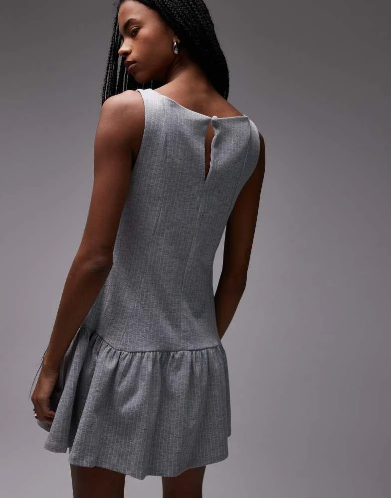 ASOS ASOS DESIGN sleeveless pleated skirt mini dress in pinstripe grey 4