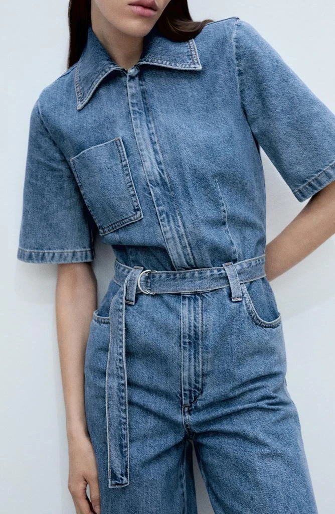Mango Fleur Tie Waist Denim Jumpsuit 5