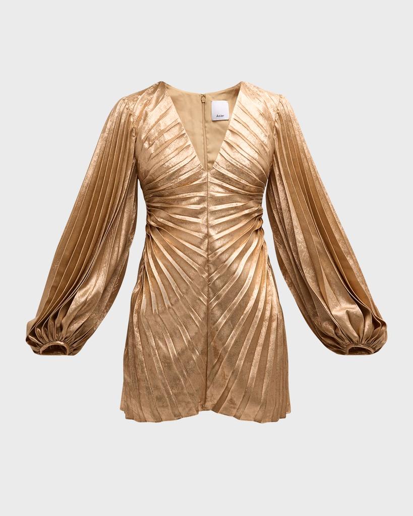 Acler Rothbury Pleated Metallic Mini Dress