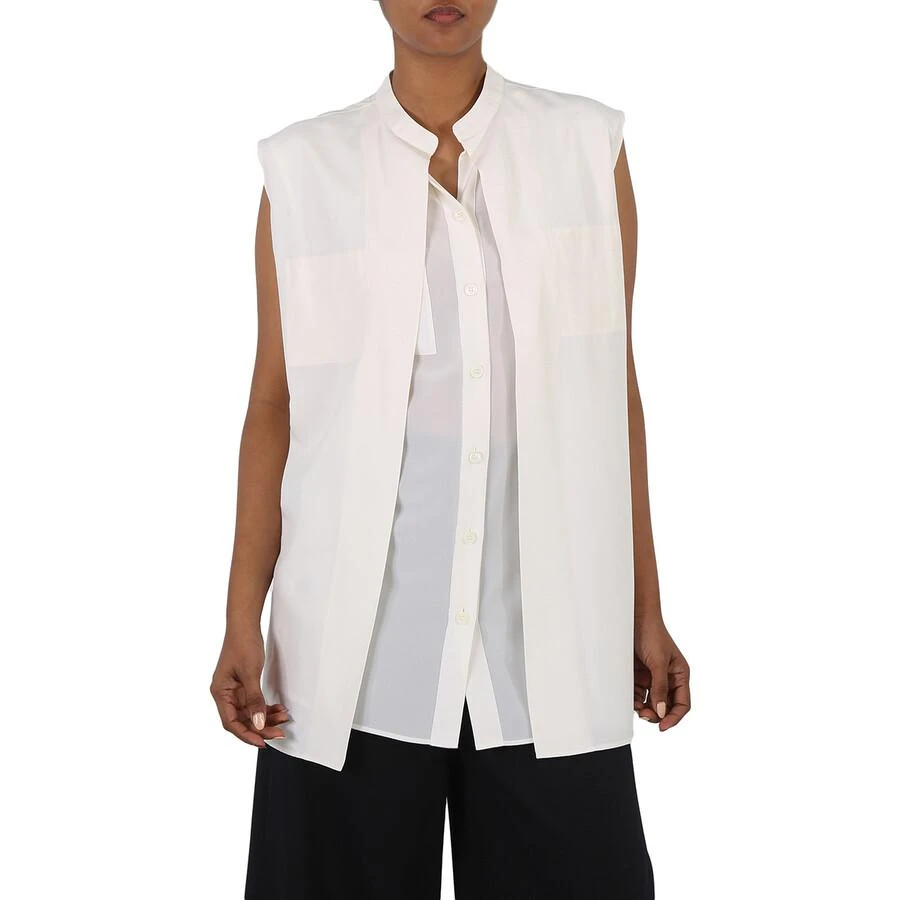 Burberry Burberry Neutral White Suziesl Crepe De Chine Logo Detail Sleeveless Silk Shirt, Brand Size 2 (US Size 0)