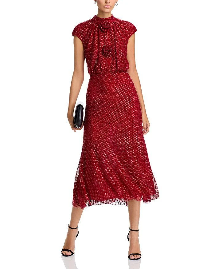 Self Portrait Red Rhinestone Fishnet Midi Dress 3