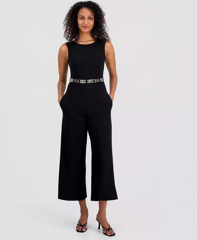 Robbie Bee Women's Belted Sleeveless Crepe Jumpsuit