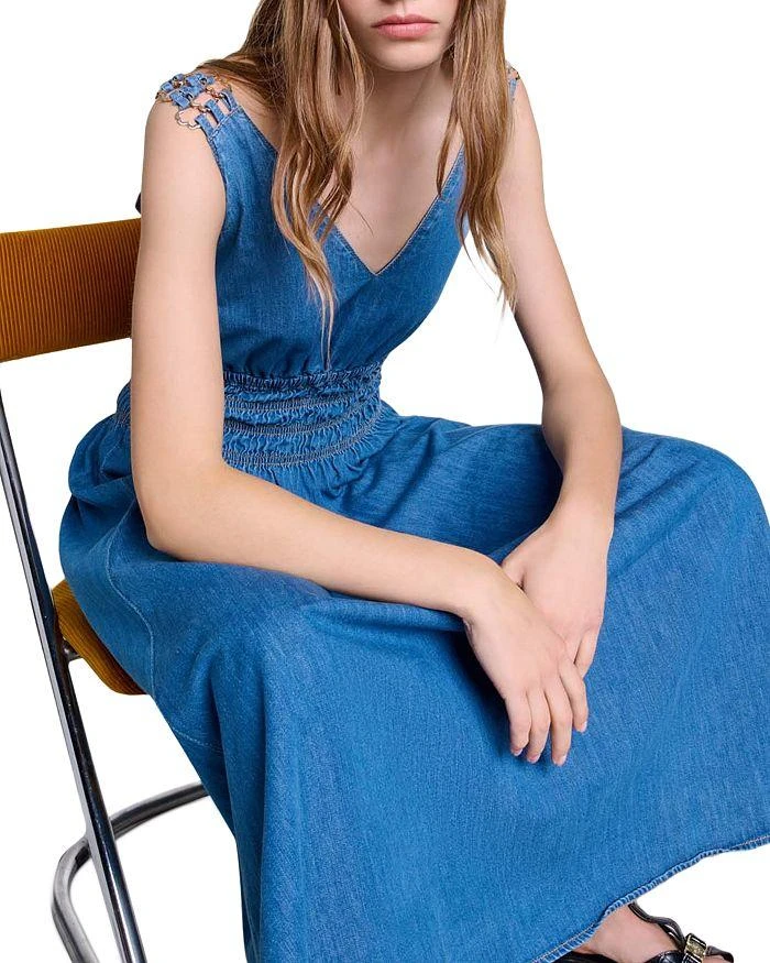 Maje Runim Cutaway Denim Maxi Dress 8