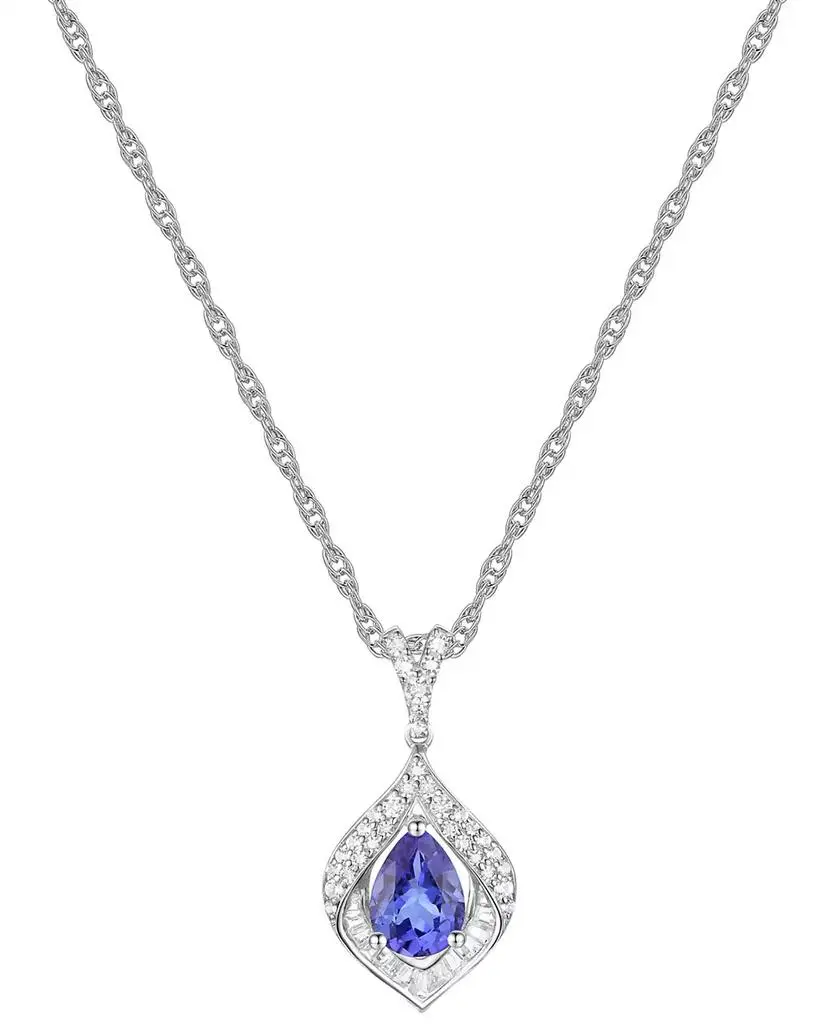 Macy's Lab-Grown Blue Sapphire (3/4 ct. t.w.) & Lab-Grown White Sapphire (1/3 ct. t.w.) Framed 18" Pendant Necklace in Sterling Silver (Also in Additional Gemstones)
