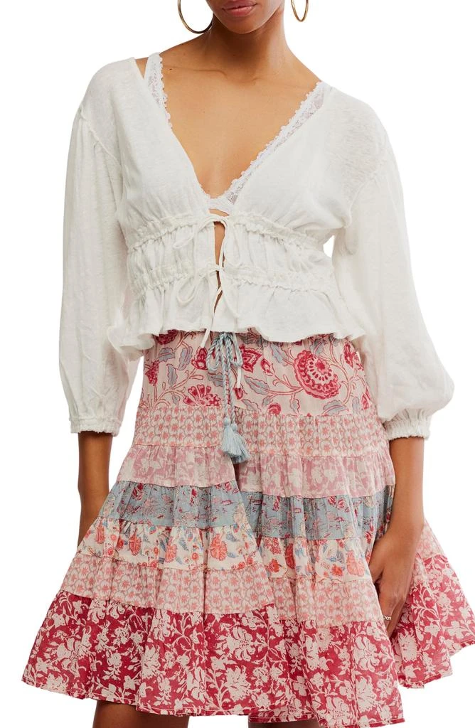 Free People Let
s Go Tie Front Linen 
Cotton Top