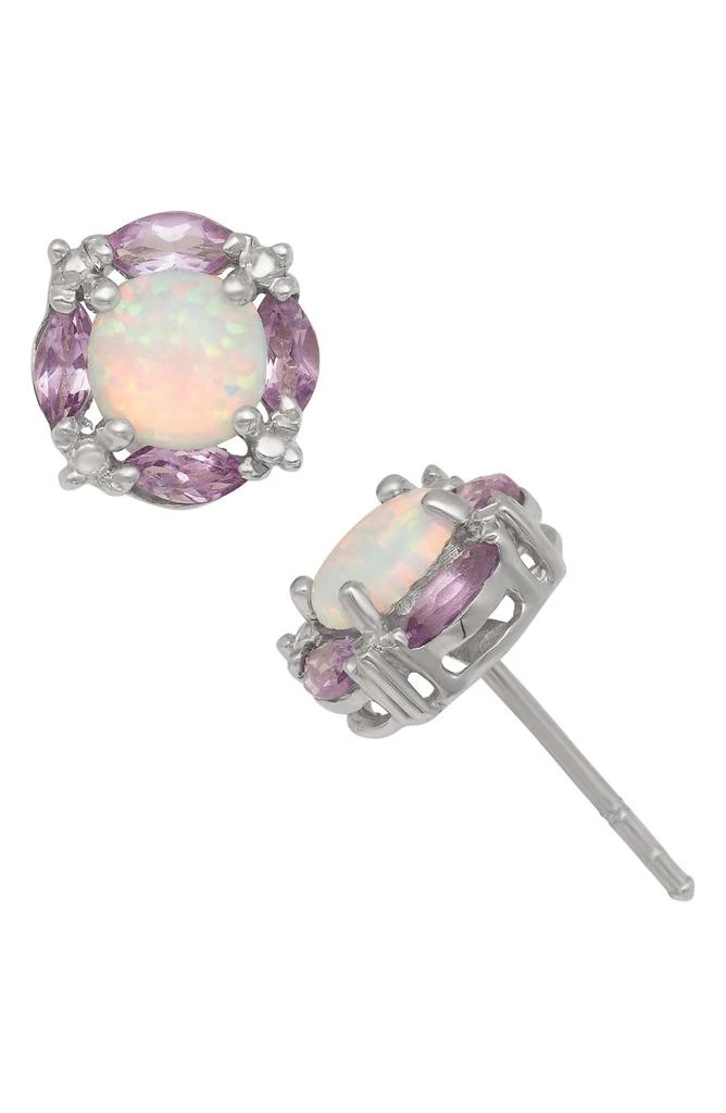 FZN Sterling Silver Lab Created Opal
Amethyst Stud Earrings