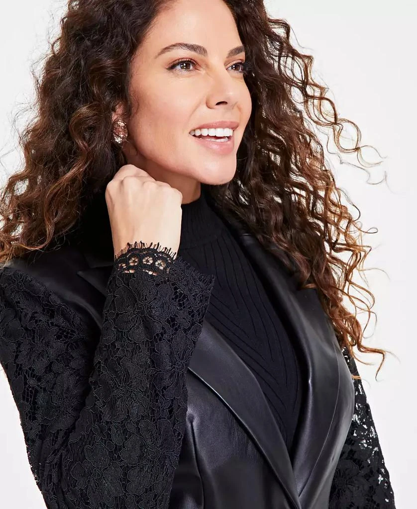 INC International Women's Faux-Leather Lace-Sleeve Blazer, Created for Macy's 3