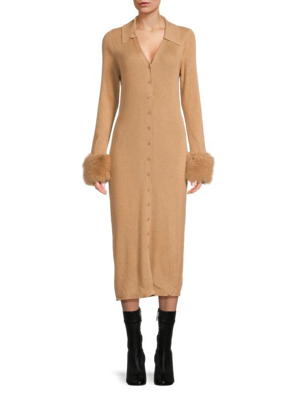 Saks Fifth Avenue Faux Fur Cuff Maxi Sweater Dress 1