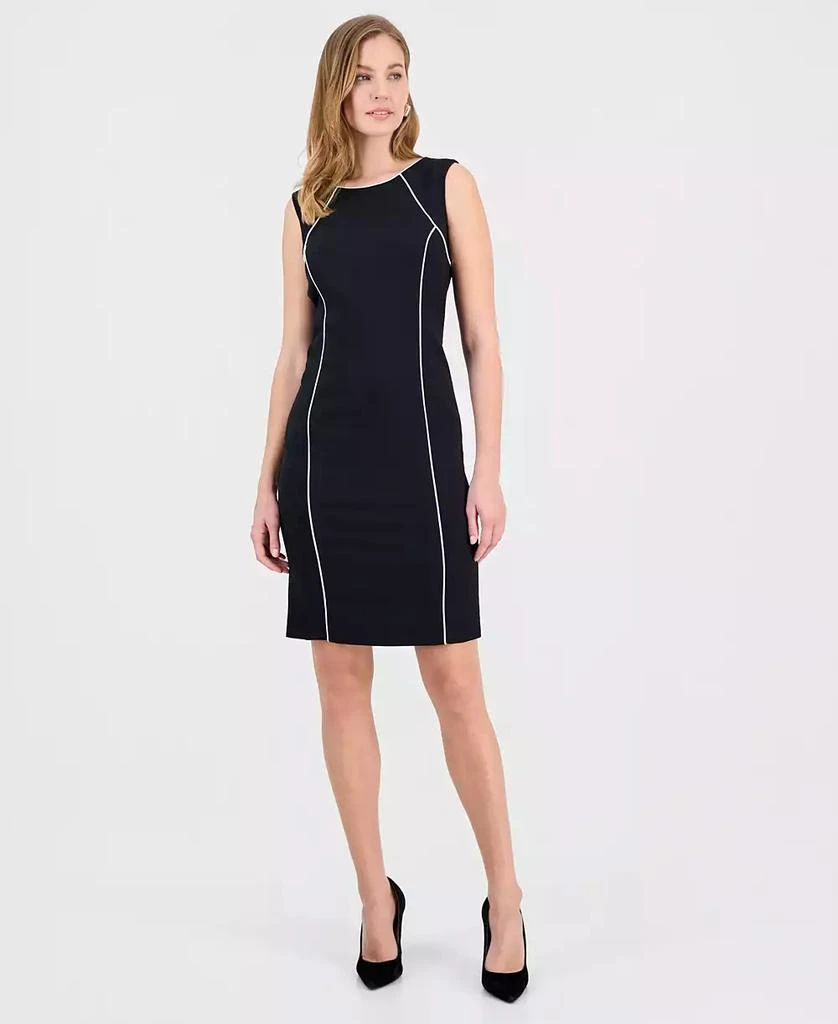 Kasper Women's Two-Tone Sheath Dress With Jet Bead Detail – Elegant Office Or Cocktail Dress