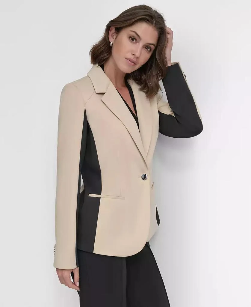 DKNY Women's Two-Tone One-Button Colorblock Blazer 4