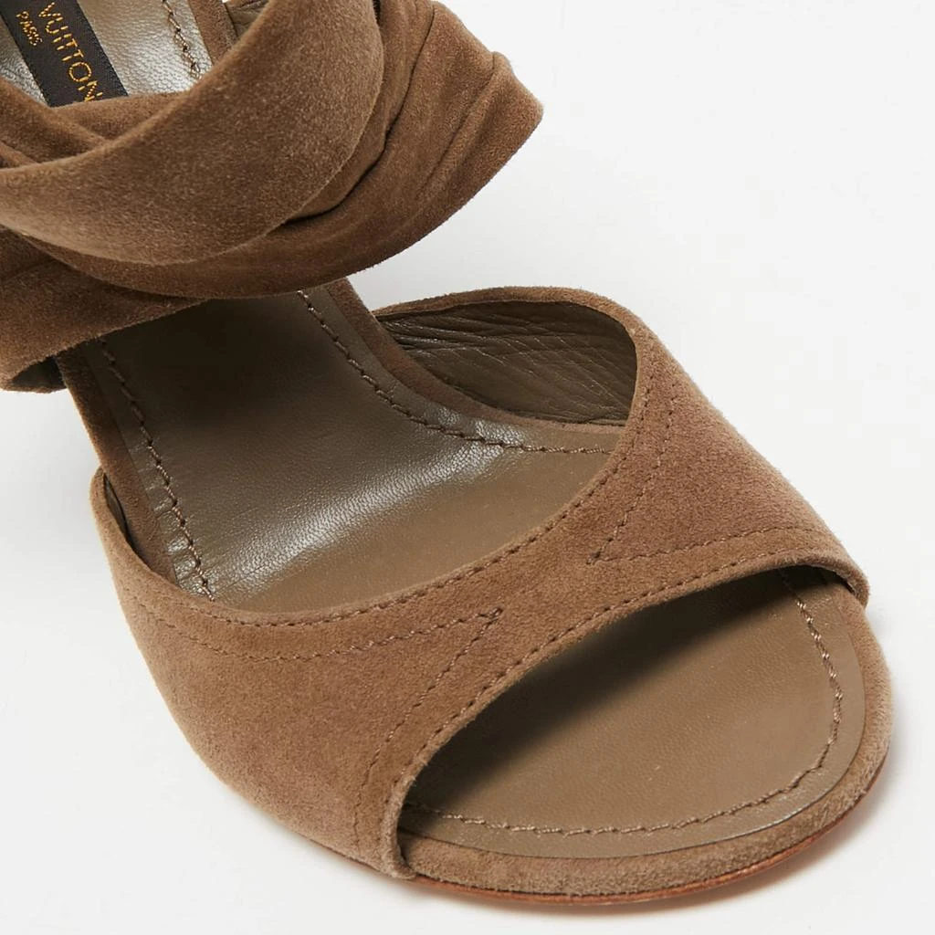 Louis Vuitton Louis Vuitton Brown Suede Criss Cross Ankle Wrap Wedge Sandals Size 37 7