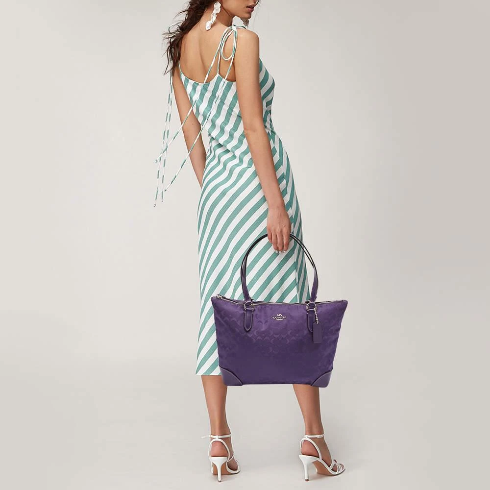Coach Coach Purple Signature Nylon and Leather Zip Top Tote 2
