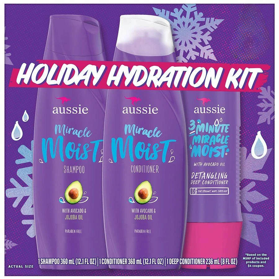 Aussie Miracle Moist Shampoo, Conditioner, Detangler Holiday Pack Avocado & Jojoba Oil 1