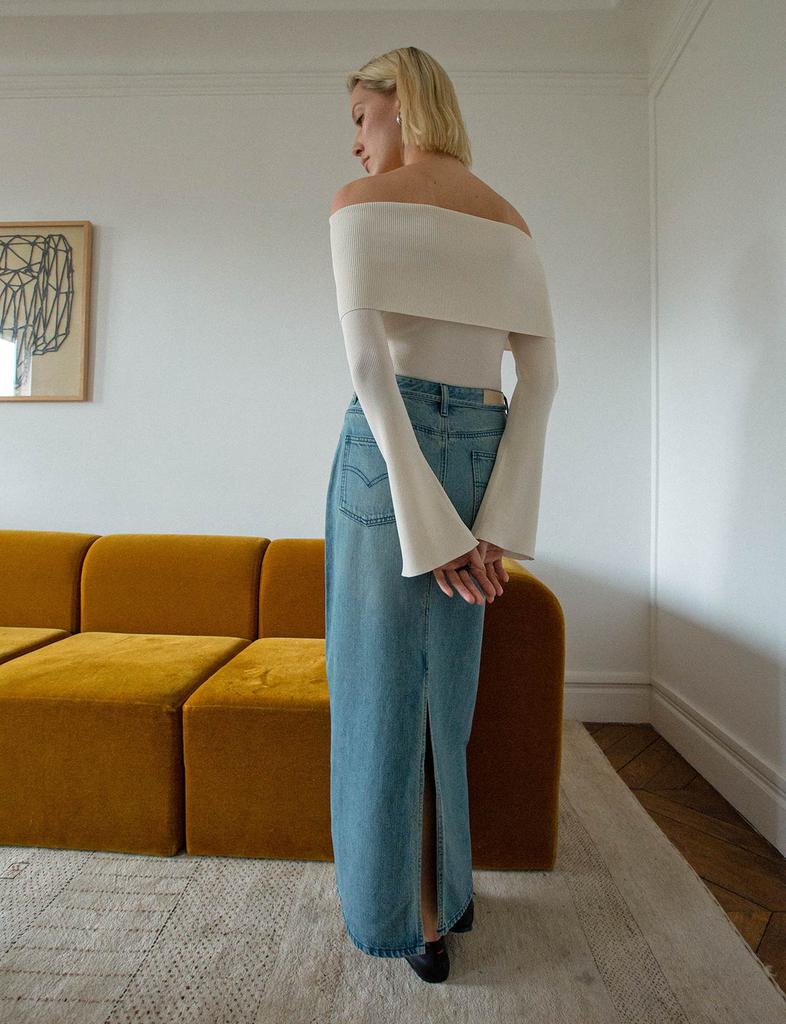 Pixie Market Maxi Belt-Tie Denim Skirt