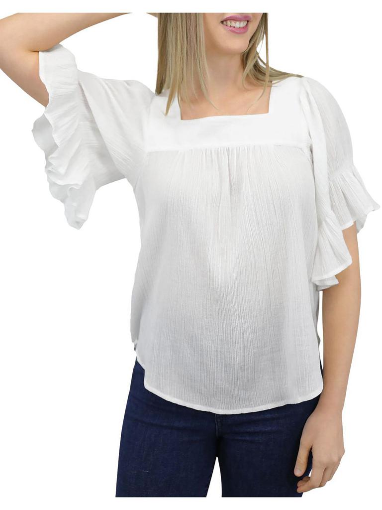Beach Lunch Lounge Womens Crinkle Gauze Square-Neck Pullover Top
