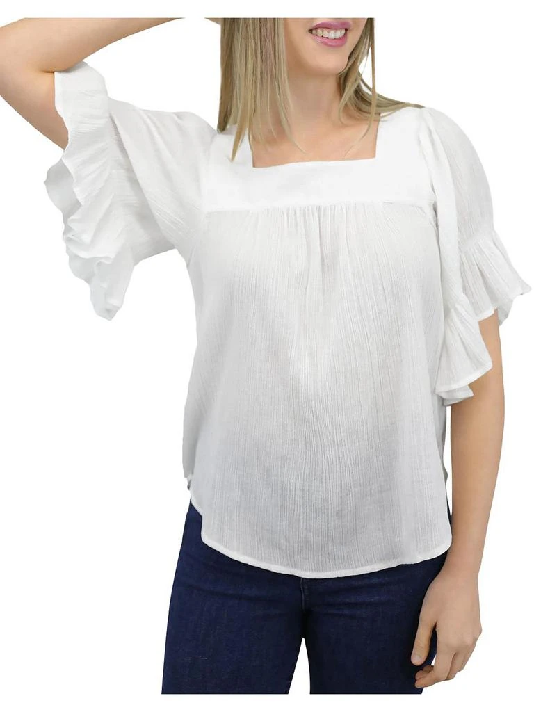 Beach Lunch Lounge Womens Crinkle Gauze Square-Neck Pullover Top 1