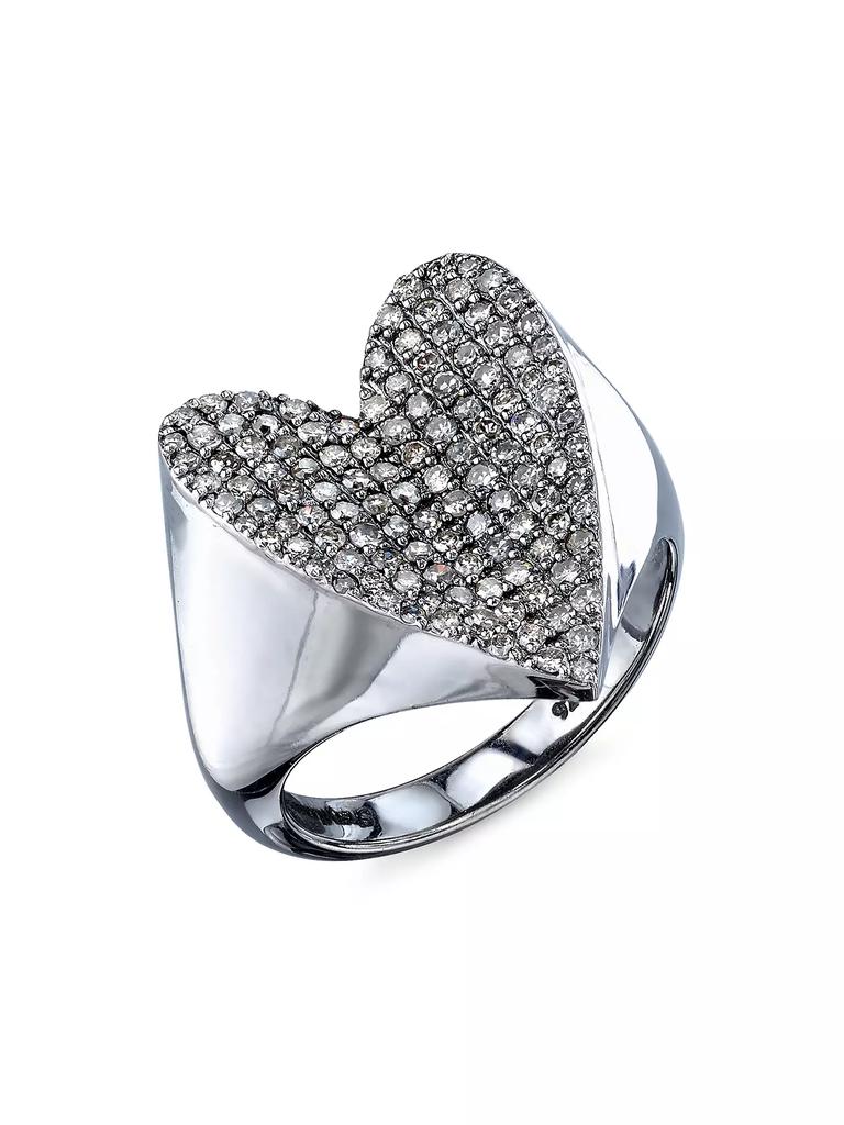 Sheryl Lowe Sterling Silver & 0.99 TCW Diamond Folded Heart Ring