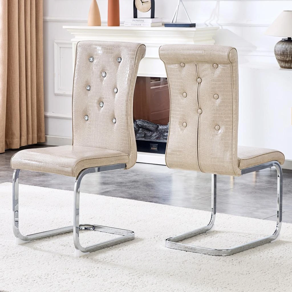 Streamdale Furniture Streamdale Set of 2 Retro Alligator Upholstered Dining Chairs with Crystal Buckle 
Faux Leather