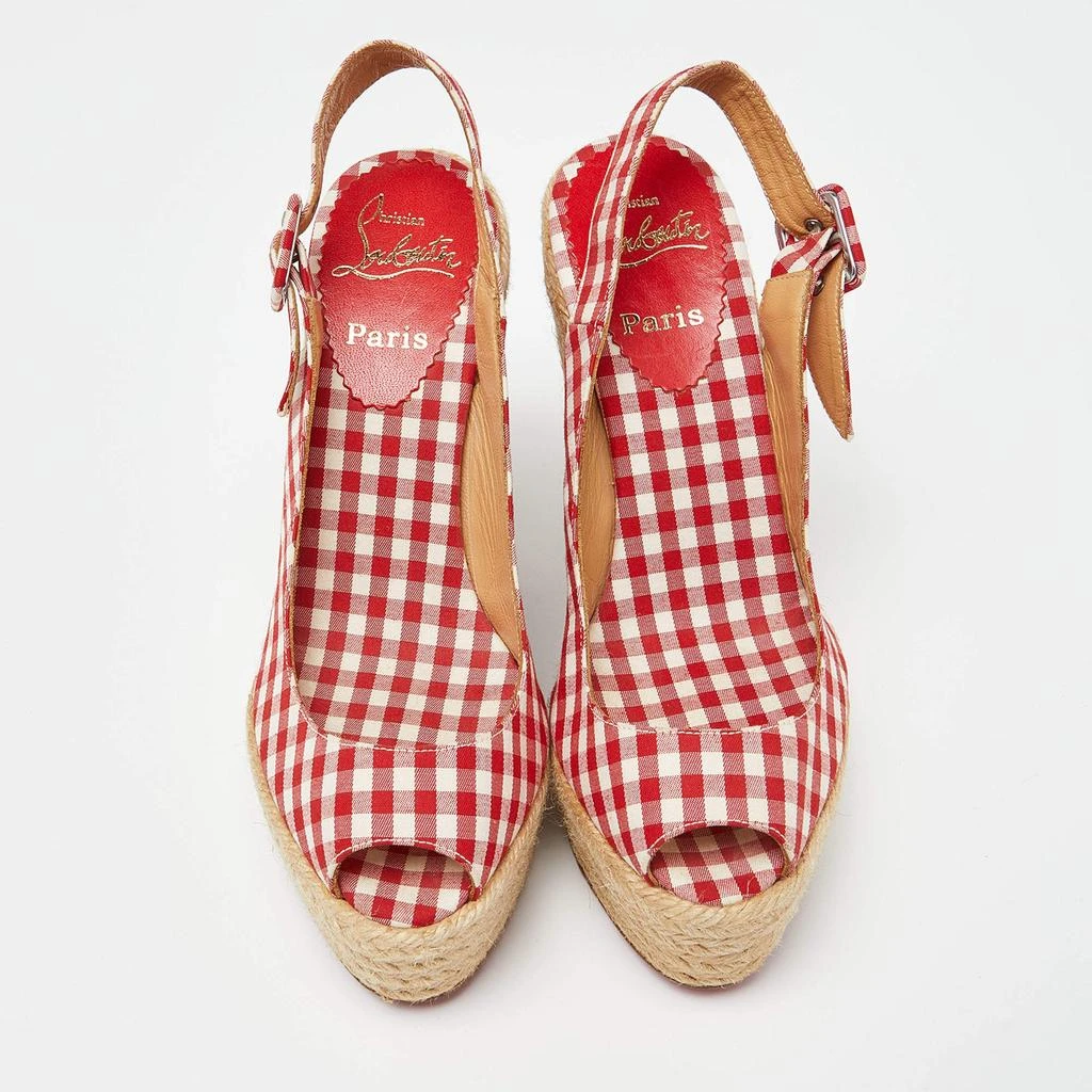 Christian Louboutin Christian Louboutin Red/White Gingham Fabric Menorca Espadrille Wedge Pumps Size 37 3