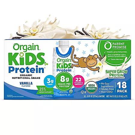 Orgain Orgain Kids 8g Protein Organic Nutritional Shake, Vanilla, 8 fl. oz., 18 pk.