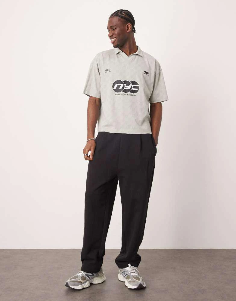 ASOS ASOS DESIGN boxy oversized polo with sports graphic in grey 2