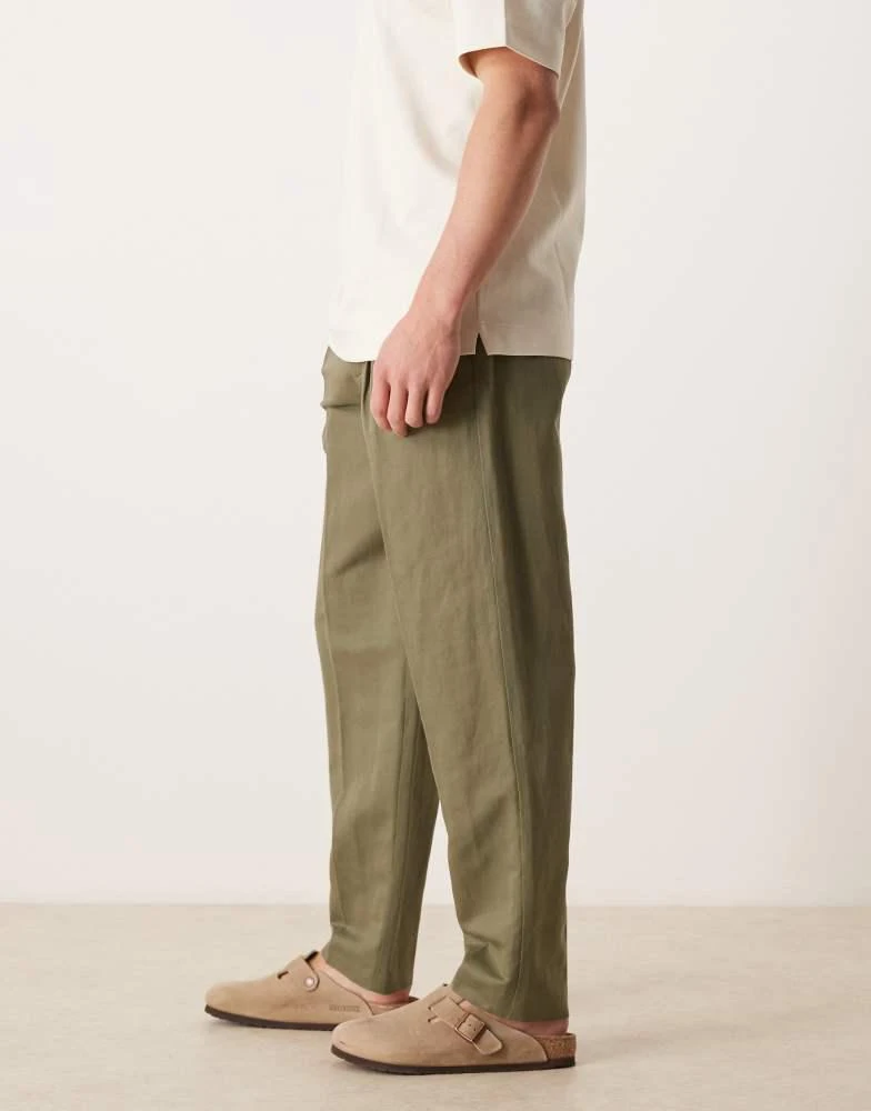 ASOS ASOS DESIGN smart linen rich oversized tapered trousers in olive green 3