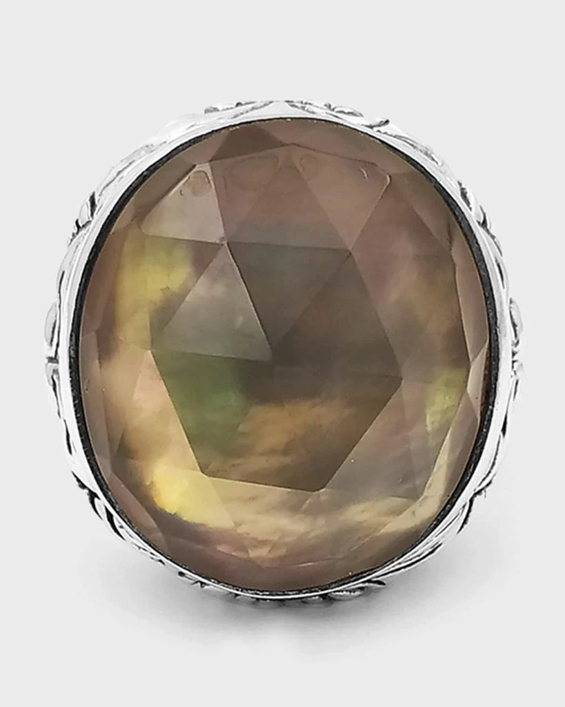 Stephen Dweck Faceted Smoky Quartz and White Mother-of-Pearl Dome Ring in Engraved Sterling Silver 1