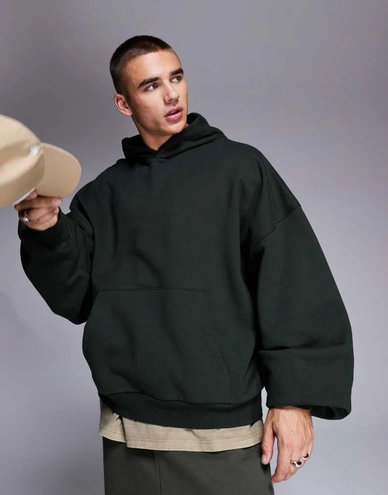 ASOS ASOS DESIGN premium heavyweight extreme oversized hoodie 400gsm in dark green 1