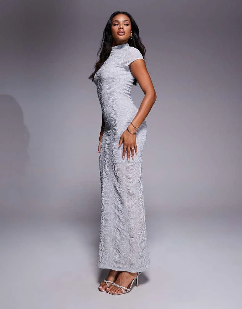 ASOS ASOS DESIGN ribbed glitter cap sleeve midi bodycon dress in