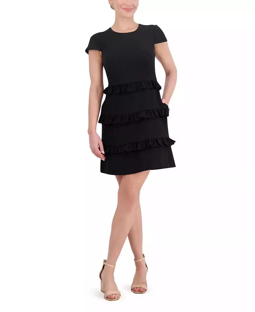 Eliza J Petite Stretch Crepe Jewel-Neck A-Line Dress 1