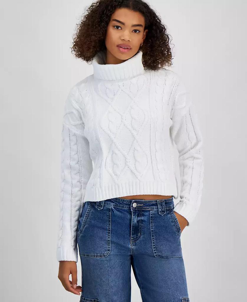 Hippie Rose Hippe Rose Juniors' Cropped Cable-Knit Turtleneck Sweater