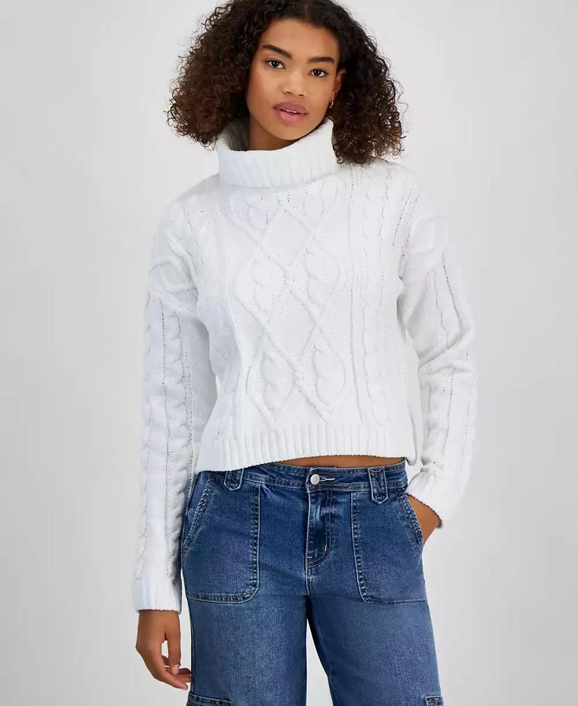 Hippie Rose Hippe Rose Juniors' Cropped Cable-Knit Turtleneck Sweater 1