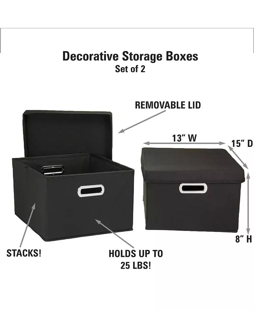 Household Essentials Storage Bins with Lids and Chromed Grommet Handles, Set of 2, Black 2