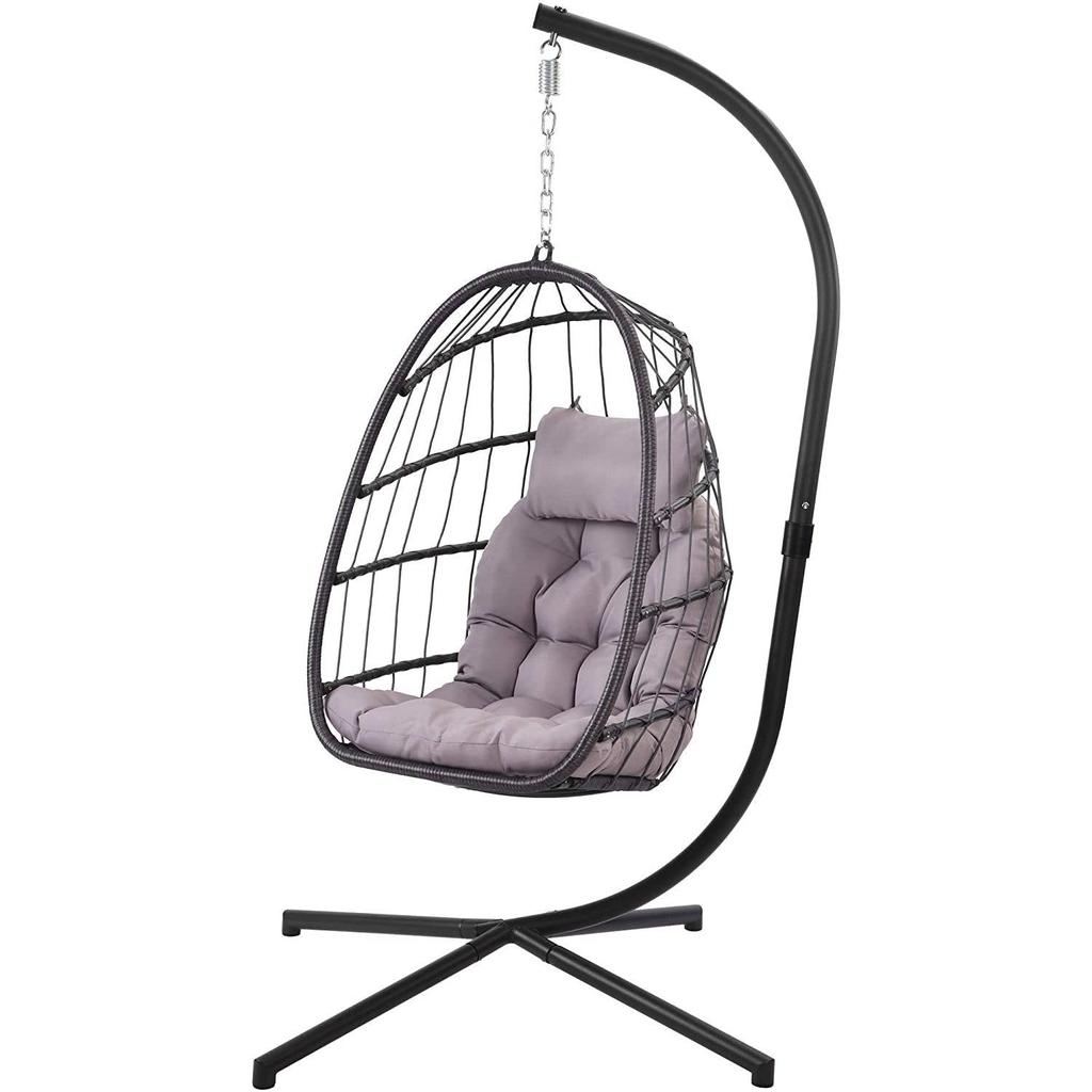 QuikFurn Grey Indoor/Outdoor Wicker Rattan Aluminum Frame Swing Egg Chair Hammock