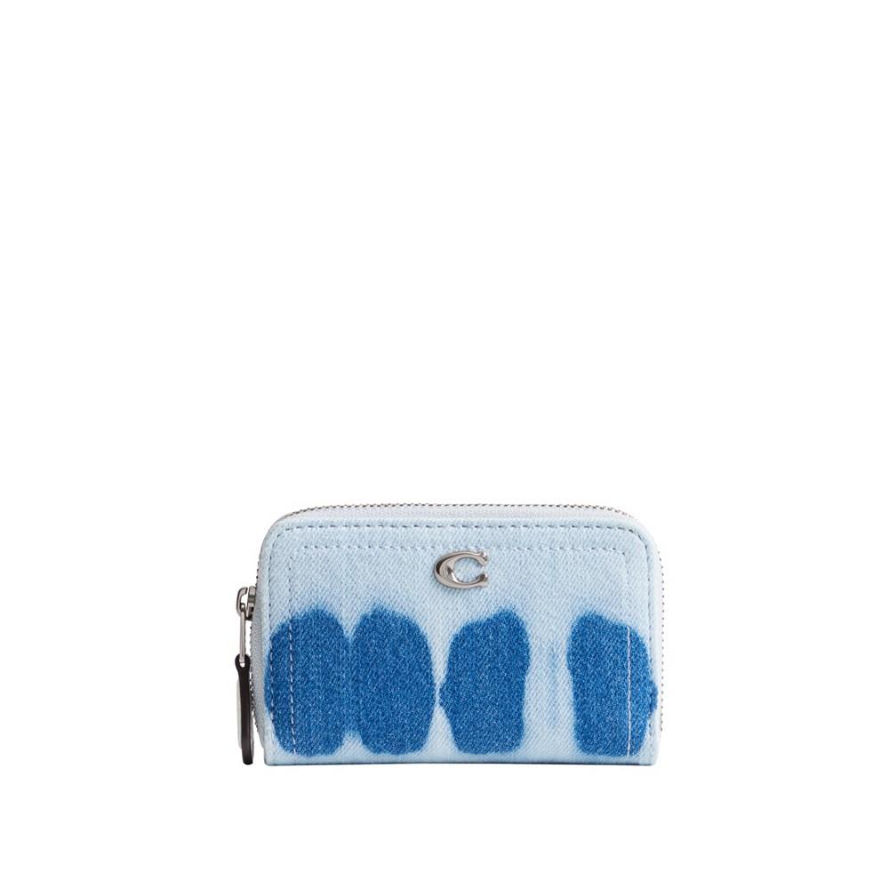 COACH Women's Small Zip Around Card Case with Tie-Dye Leather Wallet