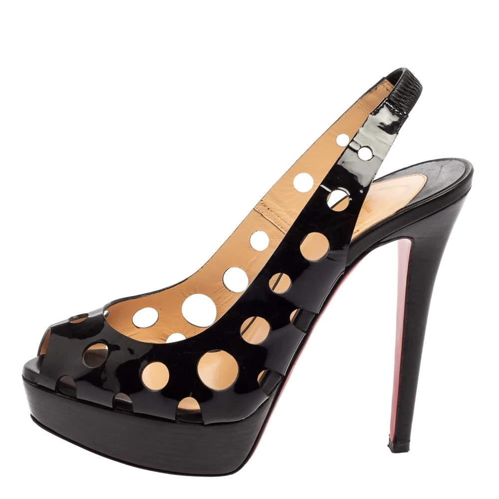 Christian Louboutin Christian Louboutin Black Patent Leather Ginza Slingback Pumps Size 37 2