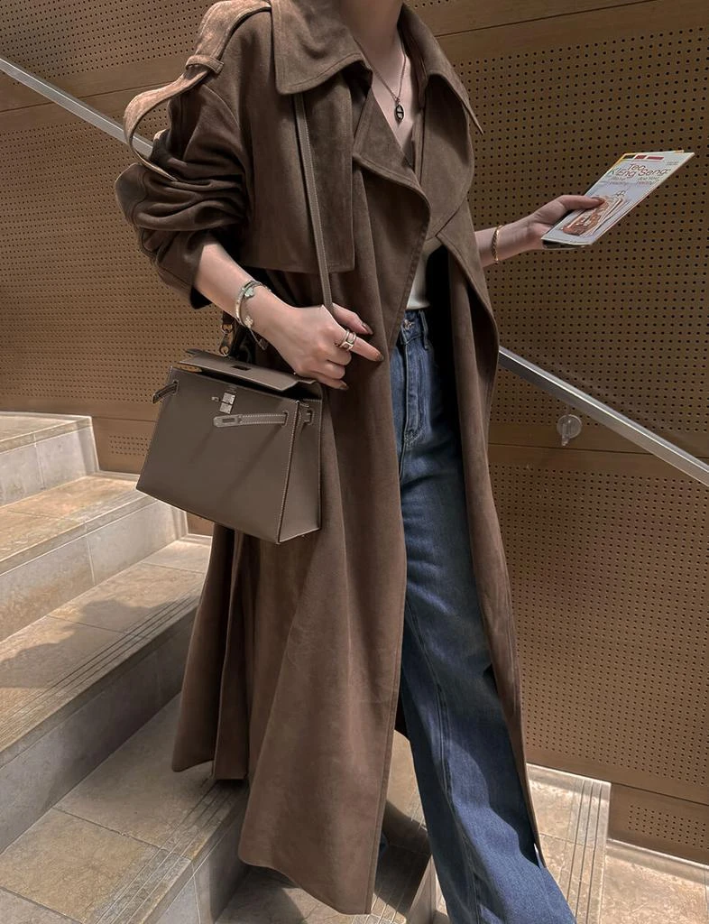 Pixie Market Brown Oversized Suede Trench Coat-PREORDER 1