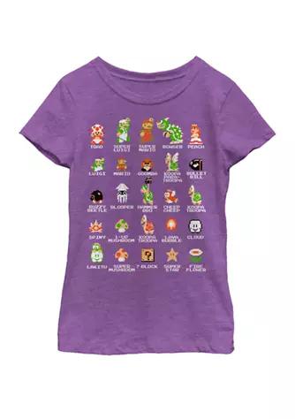 Nintendo Girls 7 16 Super Mario 8 Bit Pixel Icons List Vintage Short Sleeve Graphic T Shirt