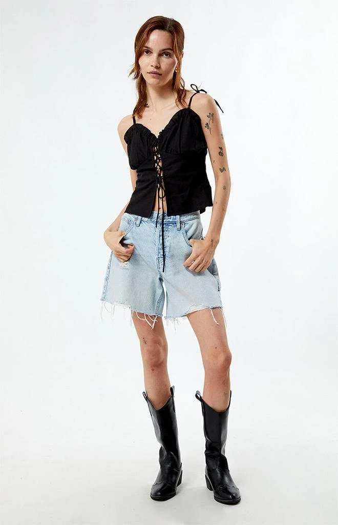 Daisy Street Linen Lace Up Ruched Top 4