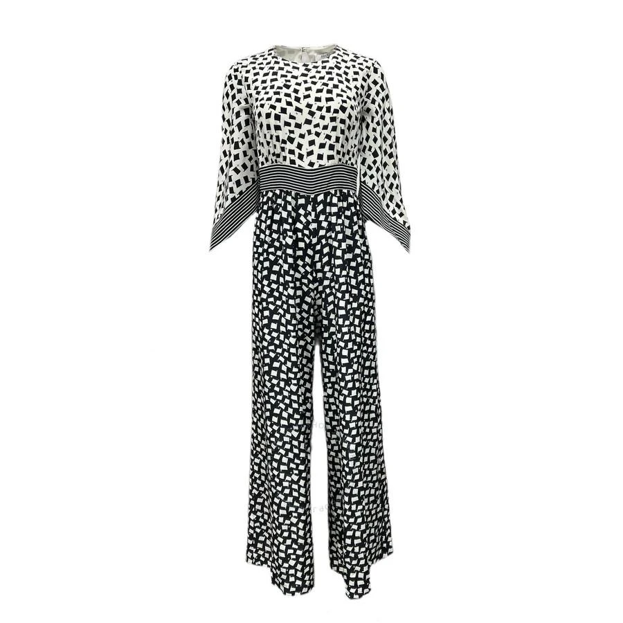 Max Mara Ladies White Black Origano Printed Silk Jumpsuit 1