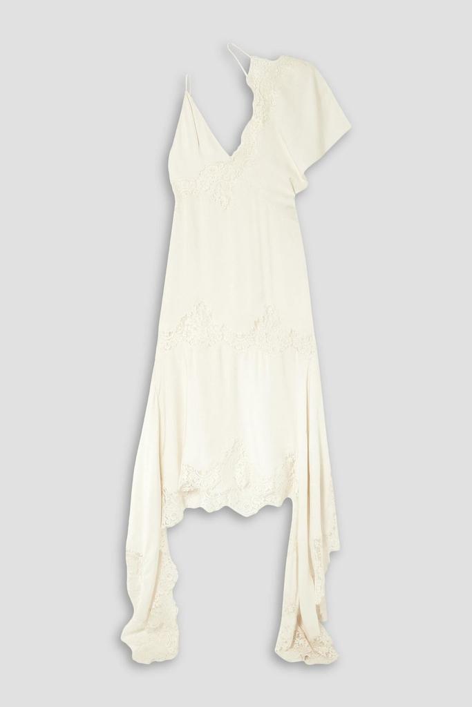 Stella McCartney Asymmetric lace-trimmed crepe de chine midi dress