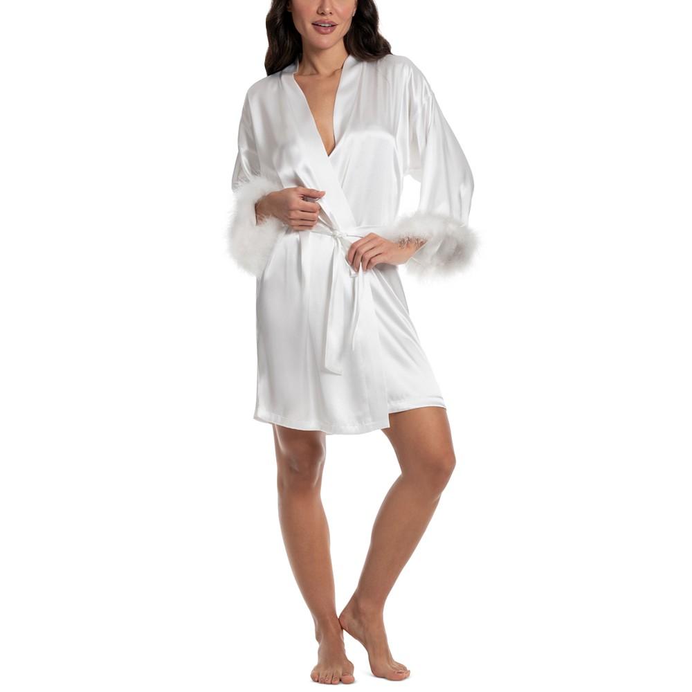 Linea Donatella Women's Satin Feather-Trim Bride Robe